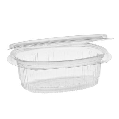 Pactiv 0CA910120000 EarthChoice 12 oz Plastic Hinged Lid Take Out Deli Container, Recycled PET, 4.92" x 5.87" x 1.89", Clear - 200 / Case