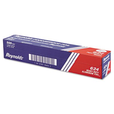 Pactiv 624 Reynolds Aluminum Foil Roll, Heavy Duty, Cutter Box, 18" x 500', Silver - 1 / Case