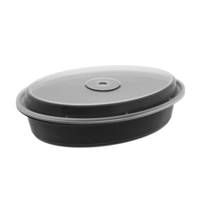 Pactiv OC32B VERSAtainer 32 oz Oval Takeout Container & Lid, Microwavable, 9.1" x 6.7" x 1.9", Black / Clear - 150 / Case
