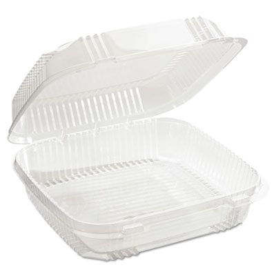 Pactiv YCI81120 ClearView SmartLock Plastic Hinged Containers, 8.2" x 8.34" x 2", Clear - 200 / Case