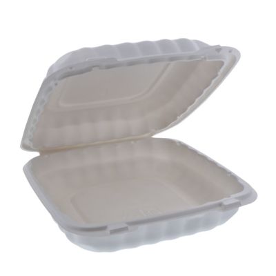 Pactiv YCN80901 EarthChoice SmartLock Plastic Hinged Lid Takeout Containers, Microwavable, 9" x 9" x 3.1", White - 120 / Case