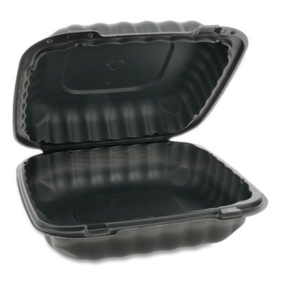 Pactiv YCNB08010000 EarthChoice SmartLock Plastic Hinged Lid Containers, Microwavable, 8.31" x 8.35" x 3.1", Black - 200 / Case