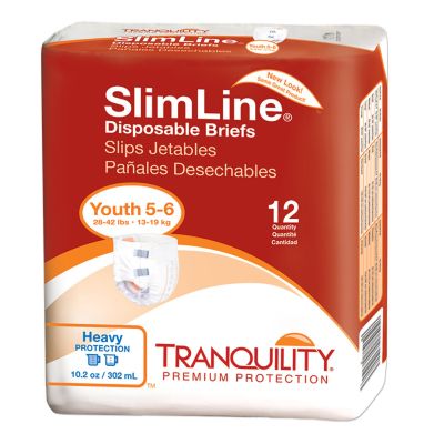 Tranquility SlimLine Junior Diapers with Tabs, Youth 5-6 (16-22 in.), Heavy Absorbency - 120 / Case