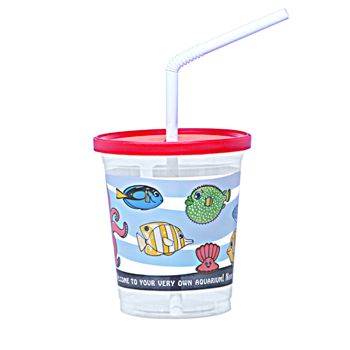 Fabri-Kal 950709301 / SC12CAQU250 12 oz Plastic Kid Cups with Lids, Straws Combo Pack, Aquarium Fish - 250 / Case