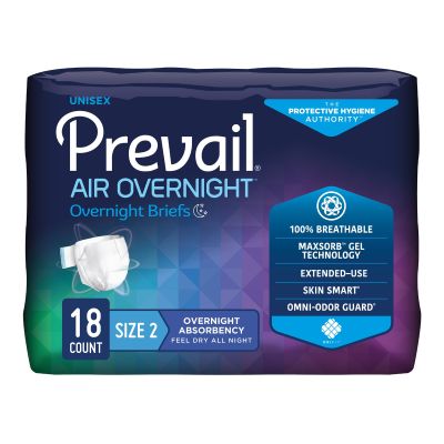 Prevail Air Overnight Adult Diapers with Tabs, Size 2 / Large (45-62 in.) - 72 / Case