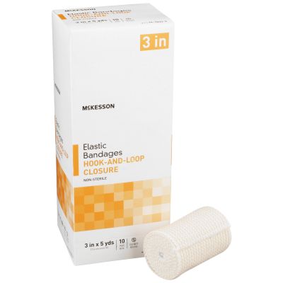 McKesson 16-1033-3 Elastic Bandages, Hook & Loop Closure, 3" x 5 Yds Roll, Tan, NonSterile - 50 / Case