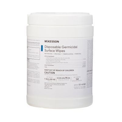 McKesson 50-66160 Disposable Germicidal Surface Disinfectant Alcohol Wipes, Premoistened, 6" x 6.75"  - 1920 / Case