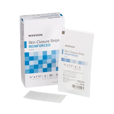 McKesson 3008 Skin Closure Strip, 1/4"  x 1-1/2", Nonwoven Material, Reinforced, White - 300 / Case
