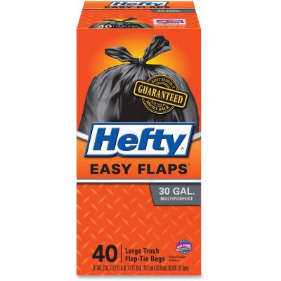 Reynolds E27744 Hefty 30 Gallon Easy Flaps Trash Can Liners / Garbage Bags, 0.85 Mil, 30" x 33", Black - 240 / Case