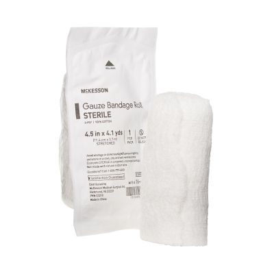 McKesson 16-4264 Fluff Gauze Bandage Roll, 6-Ply Cotton, 4-1/2" x 4-1/10 Yds Roll Shape, Sterile - 100 / Case