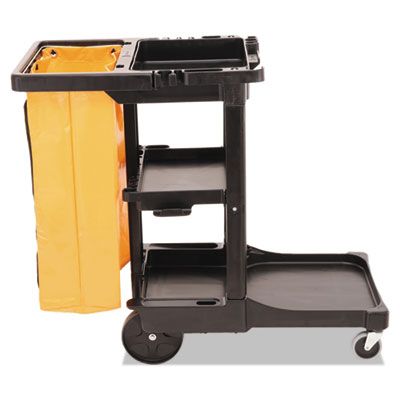 Rubbermaid 617388 Multi-Shelf Cleaning Cart, 3 Shelf, 20" x 45" x 38.25", Black - 1 / Case