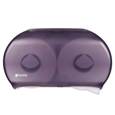 San Jamar R4000TBK Twin 9" Jumbo Roll Toilet Paper Dispenser, Transparent Black Pearl - 1 / Case