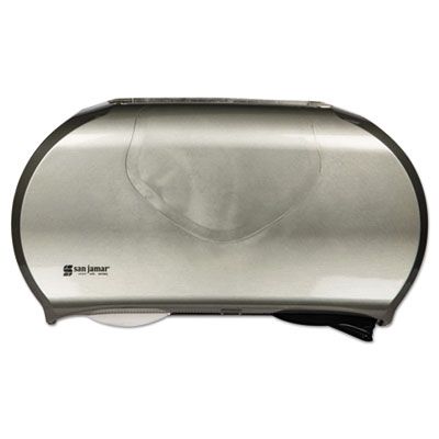 San Jamar R4070SS Twin 9" Jumbo Roll Toilet Paper Dispenser, Plastic, 19.25" x 6" x 12.25", Faux Stainless Steel - 1 / Case