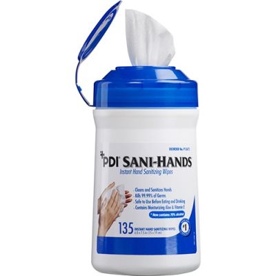 Nice-Pak P13472 Sani-Hands Hand Sanitizing Wipes, Alcohol, 6" x 7.5", 135 / Canister - 12 / Case