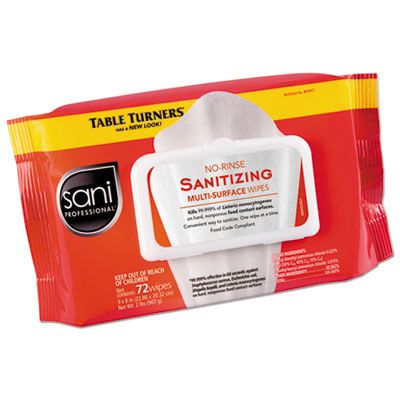 Sani M30472 No-Rinse Sanitizing Multi-Surface Cleaning Wipes, 72 / Pack, 9" x 8" - 12 / Case