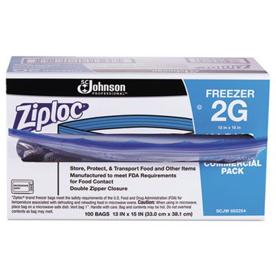 SC Johnson 682254 Commercial Ziploc 2 Gallon Freezer Bags, Clear - 100 / Case
