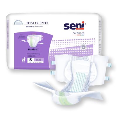 Seni Super Briefs Adult Diapers with Tabs, Small (22-31 in.), Heavy - 75 / Case