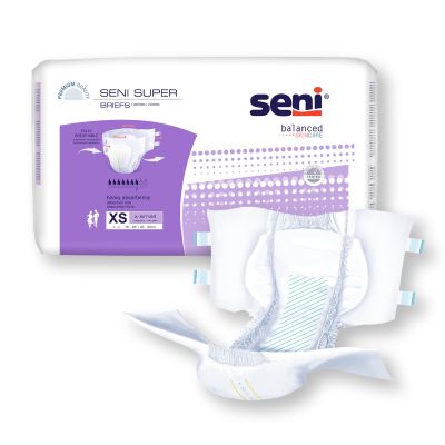 Seni Super Briefs Adult Diapers with Tabs, Extra Small (16-24 in.), Heavy - 75 / Case
