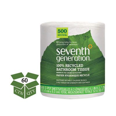 Seventh Generation 137038 Toilet Paper, 2 Ply, Recycled, 500 Sheets / Roll - 60 / Case