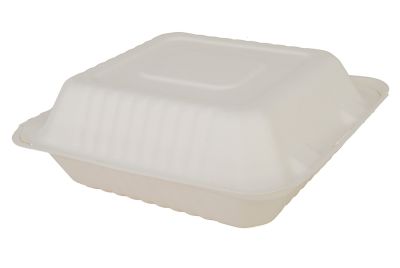Southern Champion Tray 18925WPF ChampWare Bagasse Hinged Containers, 8" x 8", White - 200 / Case