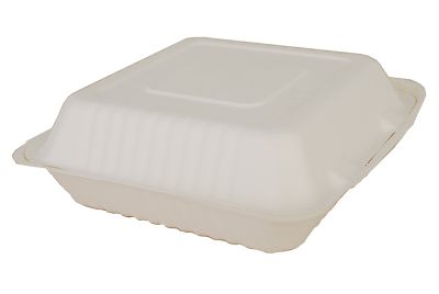 Southern Champion Tray 18935WPF ChampWare Bagasse Hinged Containers, 9" x 9", White - 200 / Case