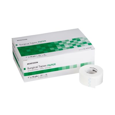 McKesson 16-47310 Surgical Medical Tape, Air Permeable Paper, 1" x 10 Yds Roll, White - 144 / Case