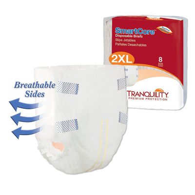 Tranquility SmartCore Disposable Briefs Adult Diapers with Tabs, 2X-Large (60-80 in.), Heavy - 8 / Case
