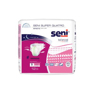 Seni Super Quatro Adult Diapers with Tabs, Small (22 to 31 in.), Overnight / Severe - 48 / Case