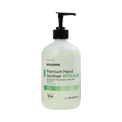 McKesson 53-27037-18 Premium Hand Sanitizer Gel with Aloe, Ethyl Alcohol, 18 oz Pump Bottle - 12 / Case