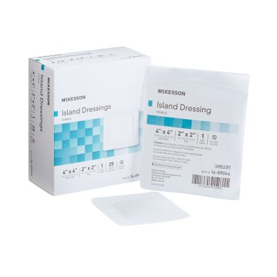 McKesson 16-89044 Island Adhesive Dressing, Polypropylene / Rayon, 4 x 4 Inch (2 x 2 Inch Pad), White - 25 / Case