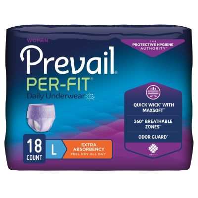 Prevail Per-Fit Pull-Up Underwear for Women, Large (44-58 in.), Extra - 18 / Case