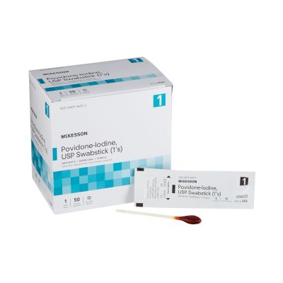 McKesson 986 Povidone-Iodine, USP Swabstick (1's), Topical Antiseptic, 4", Individual Packet, Sterile - 500 / Case