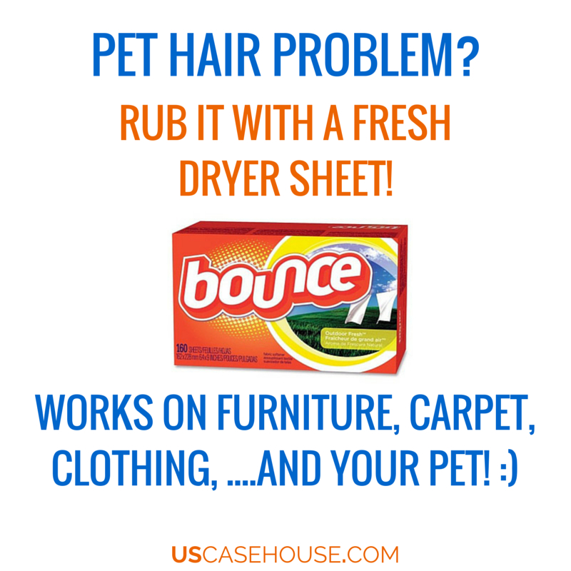 An easy solution for cleaning up pet hair = dryer sheets!